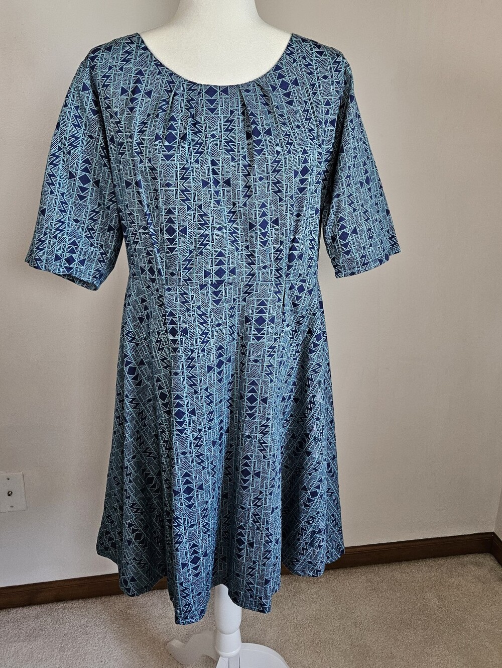 Mata Traders XL 100% Cotton Pleated Fit Flare Dress Blues Tribal Granola Indie